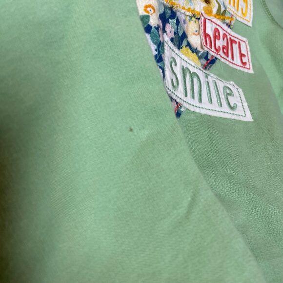 Peek Hoodie Zip Up Patchwork Green Heart Long Sleeve Embroidery Flowers Size 12 - Picture 7 of 7